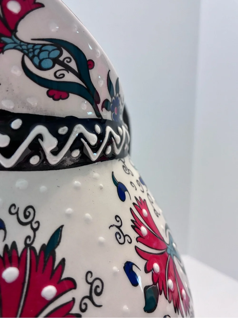 Nakkas Cini hand-painted Turkish ceramic pitcher